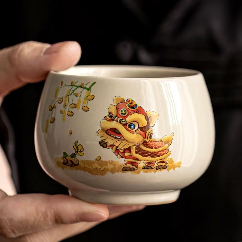 Chinese Lucky Lion Ceramic Tea Cup