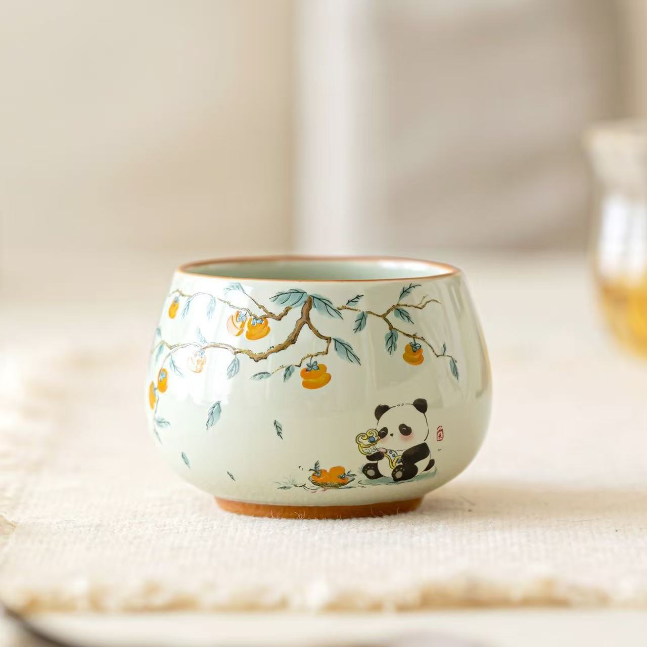 Cute Panda Persimmon Ceramic Tea Cup