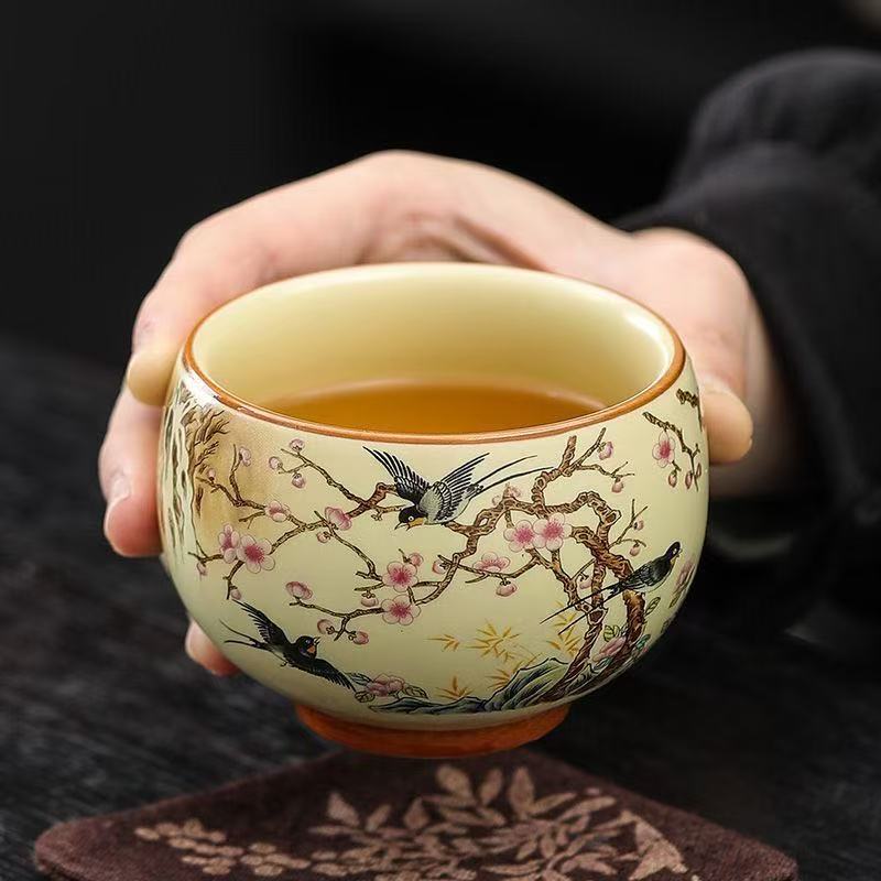 Plum Blossom & Swallow Ceramic Tea Cup