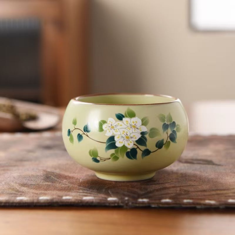 White Floral Ceramic Teacup