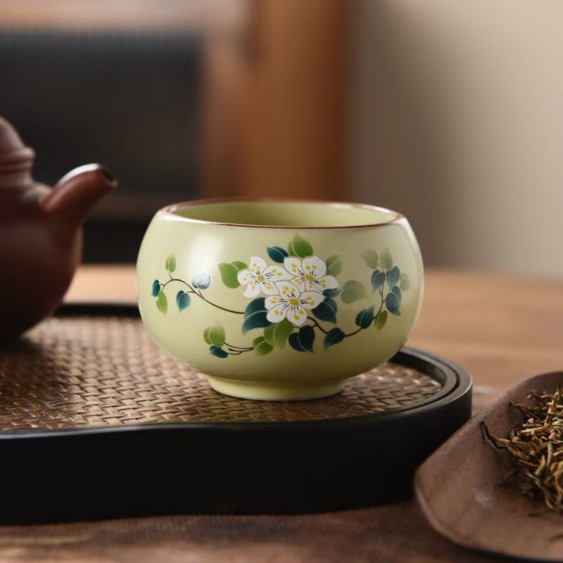 White Floral Ceramic Teacup