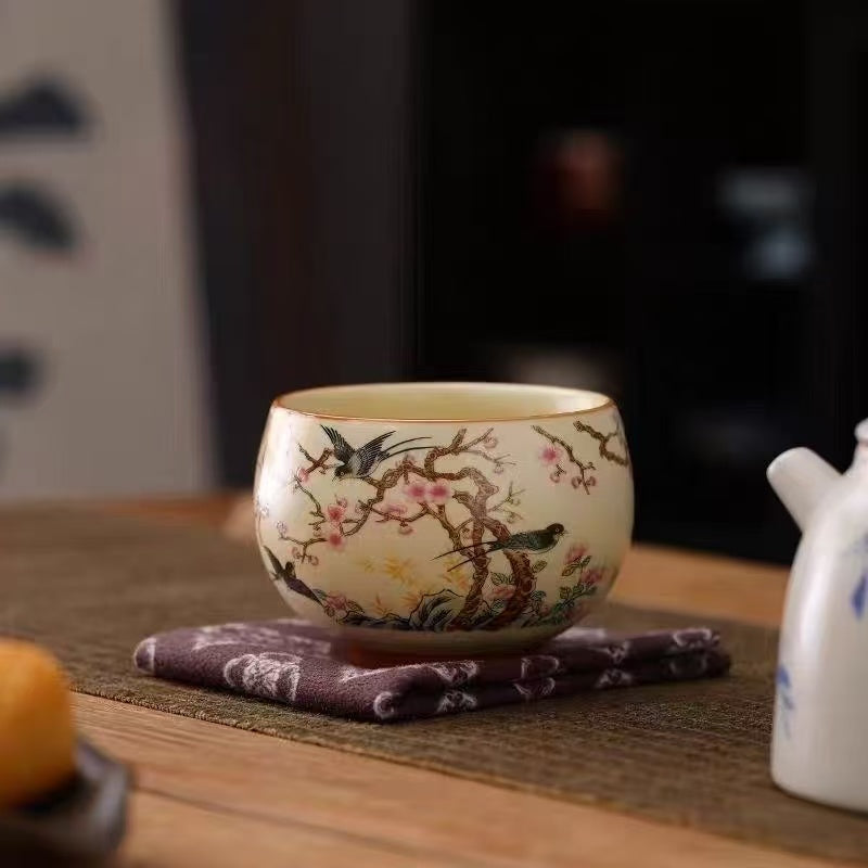 Plum Blossom & Swallow Ceramic Tea Cup