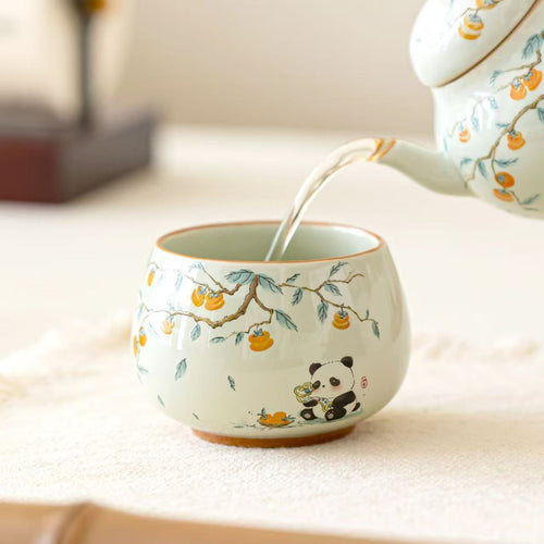 Cute Panda Persimmon Ceramic Tea Cup