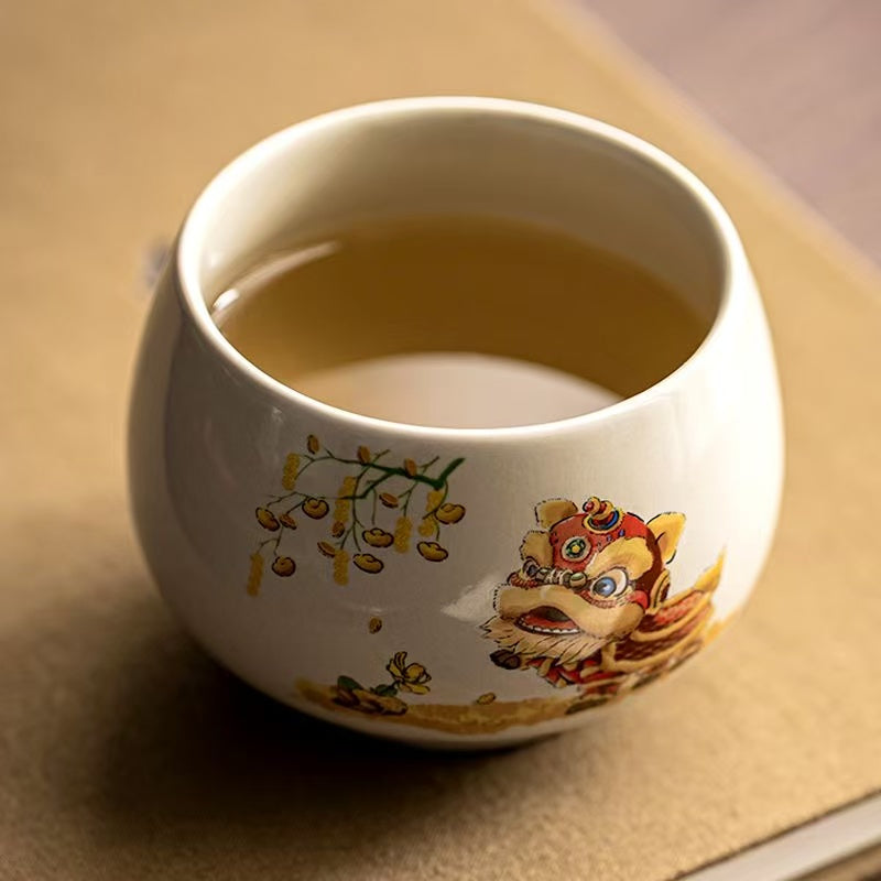 Chinese Lucky Lion Ceramic Tea Cup