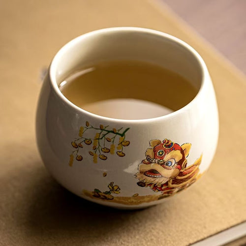 Chinese Lucky Lion Ceramic Tea Cup