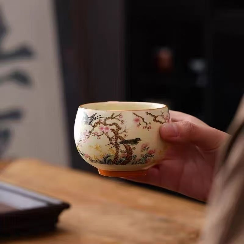 Plum Blossom & Swallow Ceramic Tea Cup