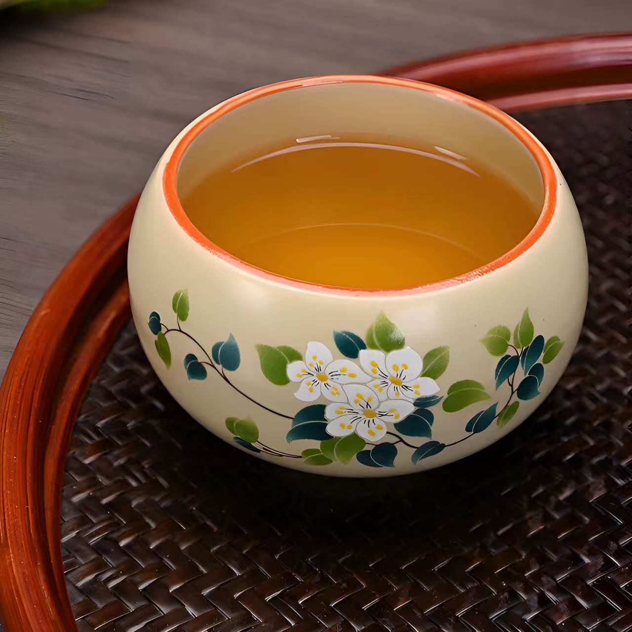 White Floral Ceramic Teacup