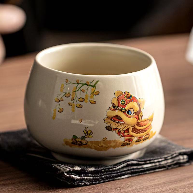 Chinese Lucky Lion Ceramic Tea Cup