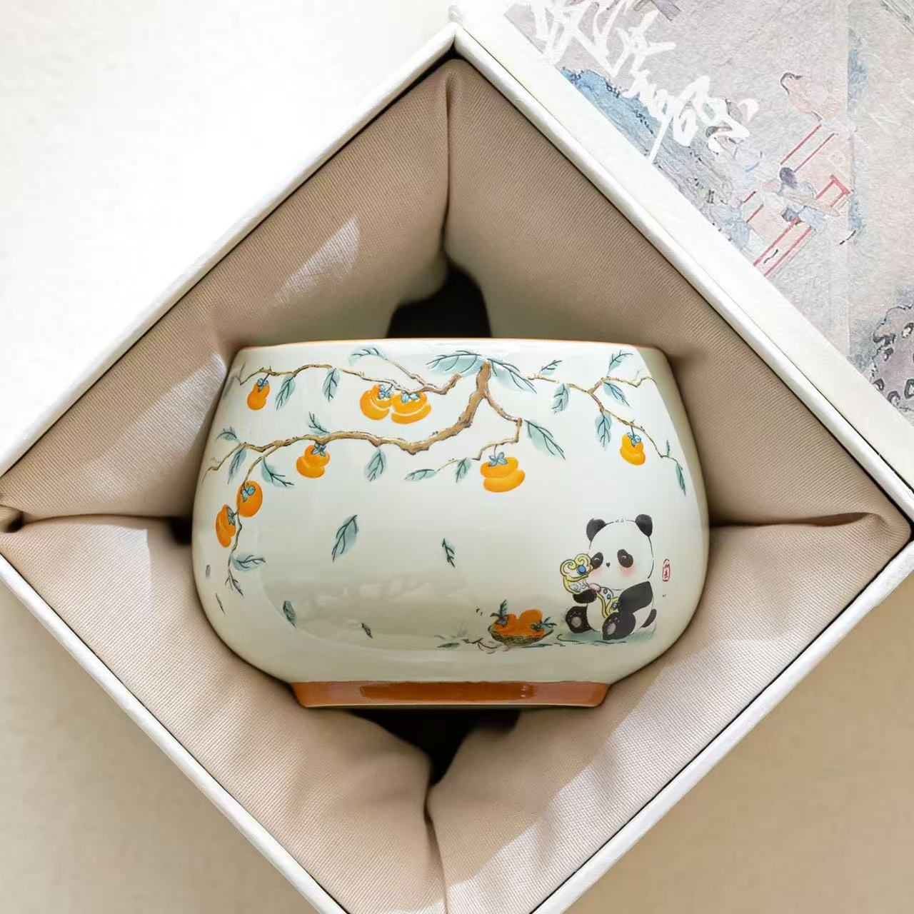Cute Panda Persimmon Ceramic Tea Cup