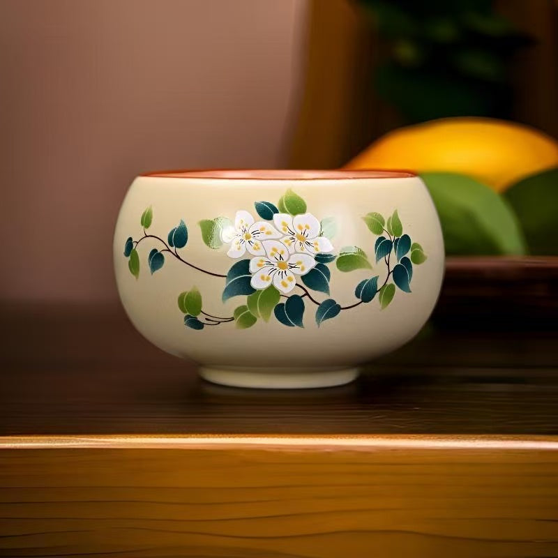 White Floral Ceramic Teacup
