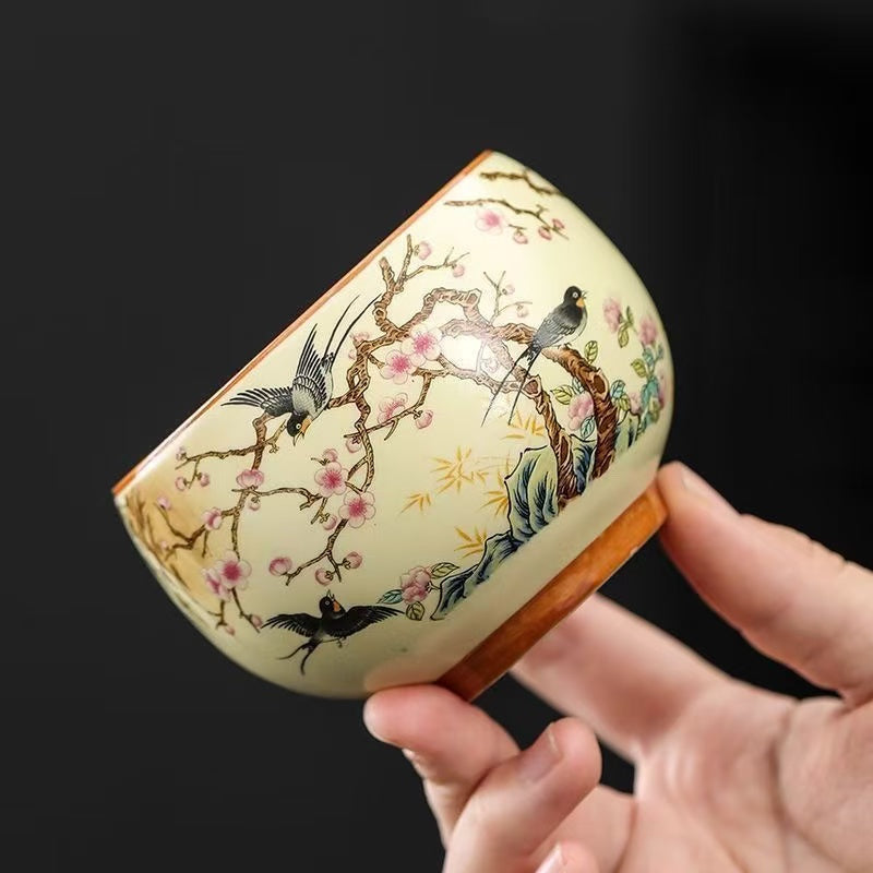 Plum Blossom & Swallow Ceramic Tea Cup
