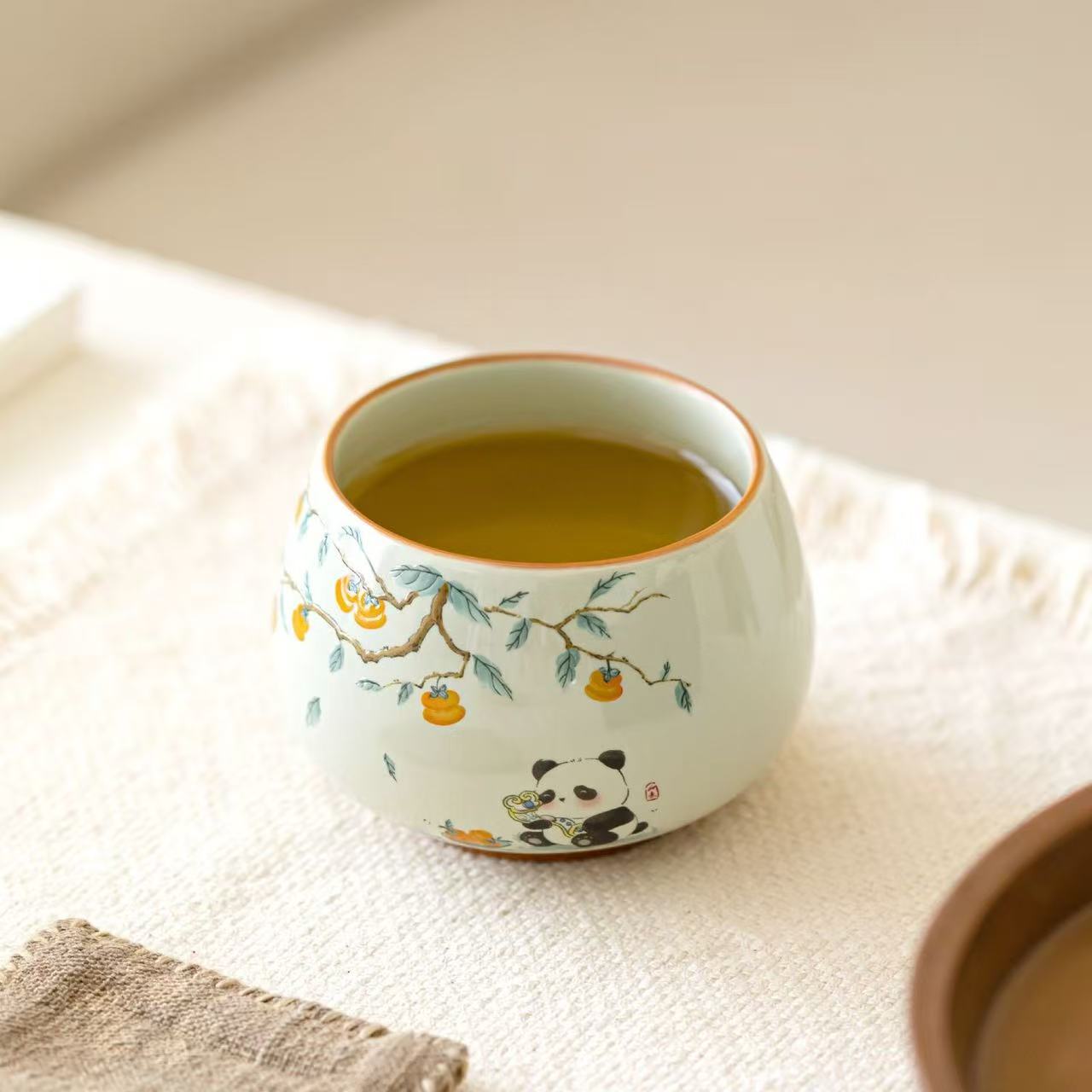 Cute Panda Persimmon Ceramic Tea Cup