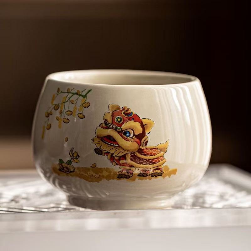 Chinese Lucky Lion Ceramic Tea Cup